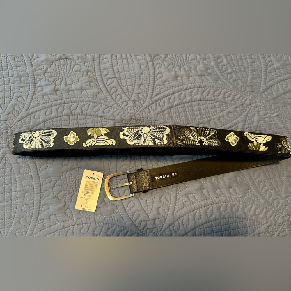 torrid Black Belt with Gold Floral Embossing